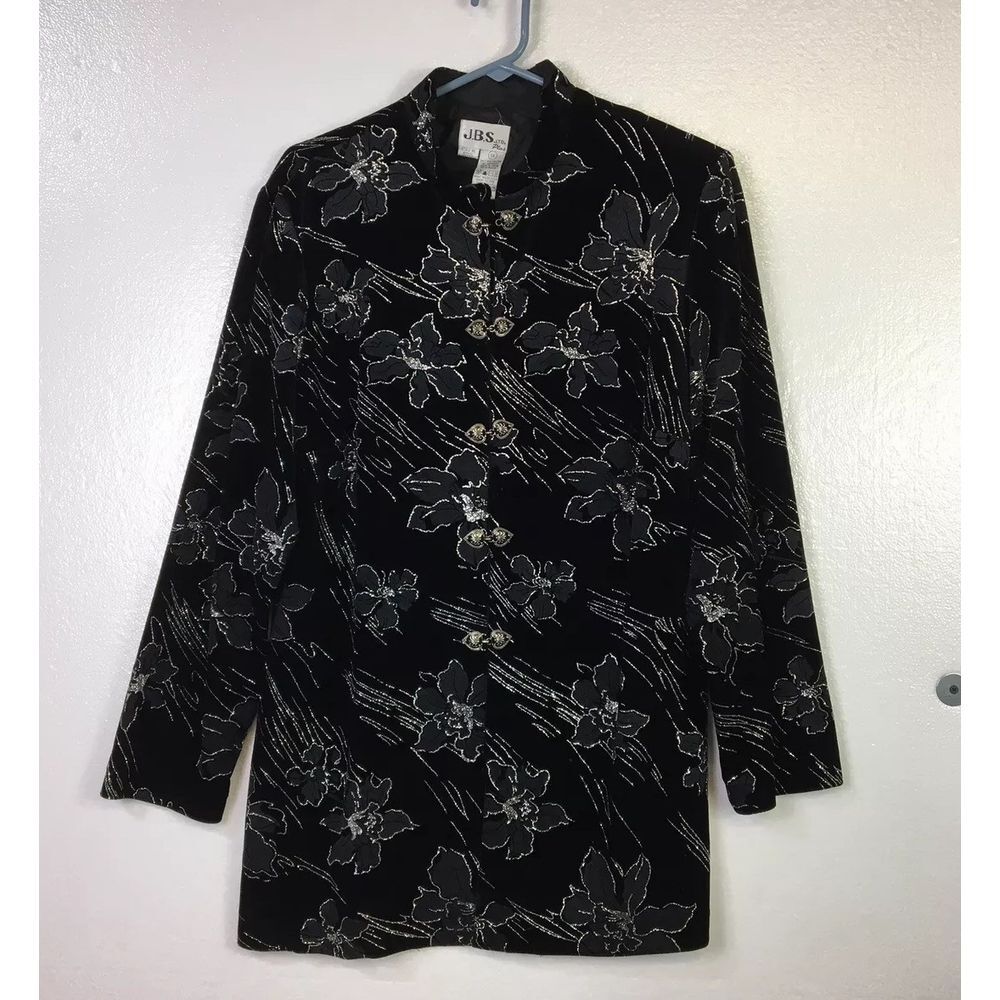 J.B.S.‎ LTD Vintage Women's 1X Black Velvet Glitter Mandarin Collar Jacket